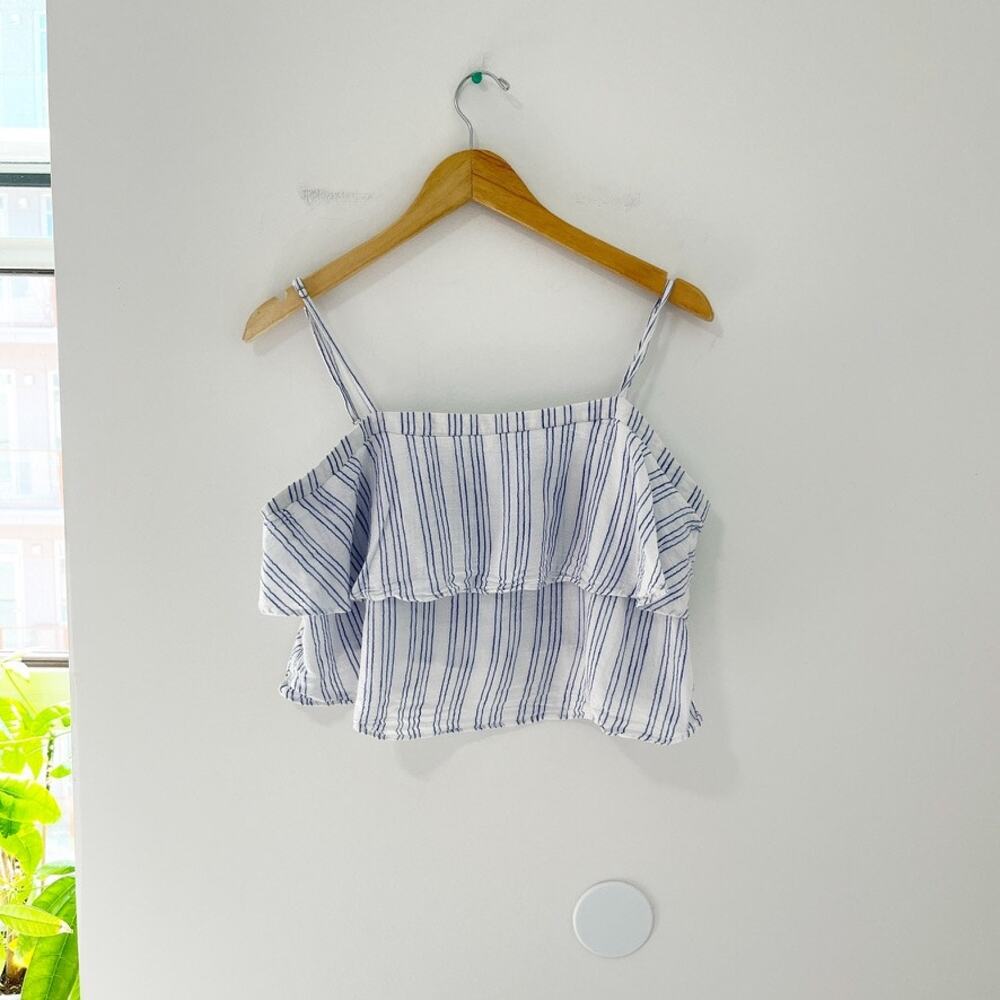 Avec Les Filles Blue & White Stripe Linen Crop Top Size Large
